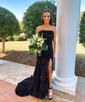 Sheath/Column Floor-length Straight Velvet Sequins Split Front Prom Dresses