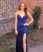 Trumpet/Mermaid V-neck Jersey Sweep Train Prom Dresses With Beading