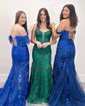 Trumpet/Mermaid Off-the-shoulder Glitter Sweep Train Prom Dresses With Feathers / Fur