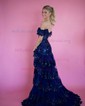 Trumpet/Mermaid Off-the-shoulder Tulle Sweep Train Prom Dresses With Appliques Lace