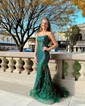 Trumpet/Mermaid Scoop Neck Tulle Sweep Train Prom Dresses With Beading