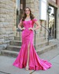 Trumpet/Mermaid Off-the-shoulder Silk-like Satin Sweep Train Prom Dresses With Ruched