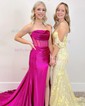 Trumpet/Mermaid Straight Silk-like Satin Sweep Train Prom Dresses With Ruched