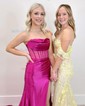 Trumpet/Mermaid Straight Silk-like Satin Sweep Train Prom Dresses With Ruched