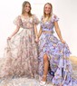 Ball Gown/Princess Off-the-shoulder Tulle Sweep Train Prom Dresses With Sashes / Ribbons