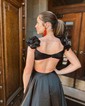 A-line V-neck Silk-like Satin Sweep Train Prom Dresses With Ruffles