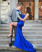 Trumpet/Mermaid Sweetheart Silk-like Satin Sweep Train Prom Dresses With Ruched