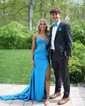 Trumpet/Mermaid Sweetheart Silk-like Satin Sweep Train Prom Dresses With Ruched