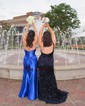 Trumpet/Mermaid Sweetheart Silk-like Satin Sweep Train Prom Dresses With Ruched