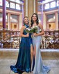 A-line Halter Metallic Floor-length Prom Dresses With Ruched