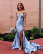 Trumpet/Mermaid Sweetheart Silk-like Satin Sweep Train Prom Dresses With Ruched