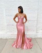 Trumpet/Mermaid Sweetheart Silk-like Satin Sweep Train Prom Dresses With Ruched