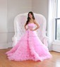 Ball Gown/Princess Straight Glitter Sweep Train Prom Dresses With Tiered