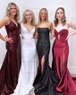 Trumpet/Mermaid Sweetheart Silk-like Satin Sweep Train Prom Dresses With Beading