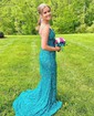 Sheath/Column V-neck Sparkly Sequin Prom Dresses With Fringe