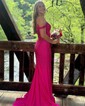 Trumpet/Mermaid V-neck Jersey Sweep Train Prom Dresses With Beading