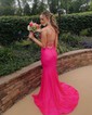 Trumpet/Mermaid V-neck Jersey Sweep Train Prom Dresses With Crystal Detailing