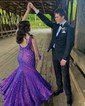 Trumpet/Mermaid V-neck Sequined Sweep Train Prom Dresses