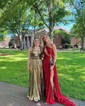 A-line Halter Metallic Floor-length Prom Dresses With Ruched