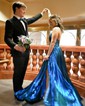 A-line Halter Metallic Floor-length Prom Dresses With Ruched