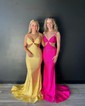 Trumpet/Mermaid V-neck Jersey Sweep Train Prom Dresses With Crystal Detailing