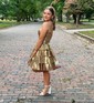 Corset Gold Skater Metallic Tiered Homecoming Dresses