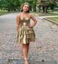 Corset Gold Skater Metallic Tiered Homecoming Dresses