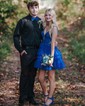 Puffy Royal Blue Skater Ruffle Tiered Homecoming Dresses