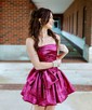 Unique Fuchsia Skater Metallic Bow Homecoming Dresses