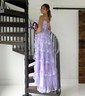 Ball Gown/Princess Off-the-shoulder Tulle Sweep Train Prom Dresses With Appliques Lace