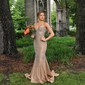 Trumpet/Mermaid V-neck Jersey Sweep Train Prom Dresses With Crystal Detailing