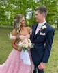 Ball Gown/Princess Off-the-shoulder Tulle Sweep Train Prom Dresses With Beading