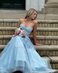 Ball Gown/Princess Sweetheart Lace Tulle Sweep Train Prom Dresses With Appliques Lace