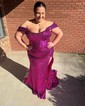 Trumpet/Mermaid Off-the-shoulder Sequined Sweep Train Prom Dresses With Ruched