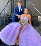 Ball Gown/Princess Sweetheart Tulle Sweep Train Prom Dresses With Appliques Lace