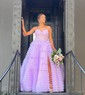 Ball Gown/Princess Sweetheart Tulle Sweep Train Prom Dresses With Appliques Lace