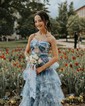 Ball Gown/Princess Halter Tulle Sweep Train Prom Dresses With Tiered