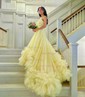 Ball Gown Sweetheart Tulle Court Train Prom Dresses With Pearl Detailing