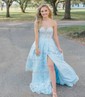 Ball Gown/Princess Sweep Train Sweetheart Lace Appliques Lace Prom Dresses