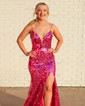 Sheath/Column Floor-length V-neck Sequined Split Front Prom Dresses