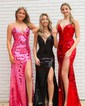 Sheath/Column Floor-length V-neck Sequined Split Front Prom Dresses