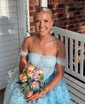 Ball Gown Off-the-shoulder Tulle Floor-length Tiered Prom Dresses