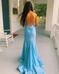 Trumpet/Mermaid V-neck Jersey Sweep Train Prom Dresses With Beading