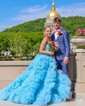 Ball Gown/Princess Off-the-shoulder Tulle Sweep Train Prom Dresses With Ruched