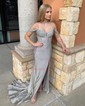 Trumpet/Mermaid V-neck Jersey Sweep Train Prom Dresses With Beading