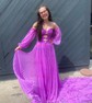 Ball Gown/Princess Off-the-shoulder Chiffon Court Train Prom Dresses With Beading