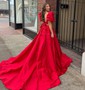 Ball Gown/Princess Off-the-shoulder Satin Sweep Train Prom Dresses With Ruched