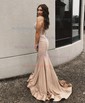 Trumpet/Mermaid V-neck Jersey Sweep Train Prom Dresses With Crystal Detailing