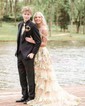 Ball Gown/Princess Off-the-shoulder Tulle Sweep Train Prom Dresses With Appliques Lace