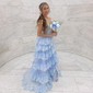 Ball Gown/Princess Off-the-shoulder Tulle Sweep Train Prom Dresses With Appliques Lace